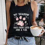 My Shadow Has Four Legs and a Tail Crew-neck Sleeveless Women's Color Cotton Tank Top in Black