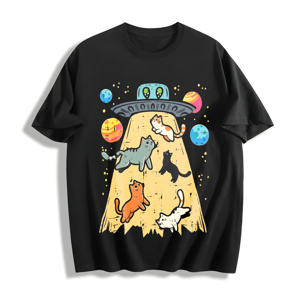 UFO Takeaway Cute Cat Cotton T-Shirt in Black