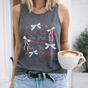 Patriotic Land of the Free Because of the Brave Women's Color Cotton Tank Top in Gray