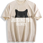 Judging You Silently Cat Vintage Washed T-Shirt in Beige