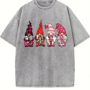 Valentine's Day Loose Basic Vintage Washed T-Shirt in Gray