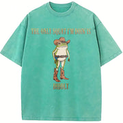 The Only Squat I'm Doin' Is Diddly Cowboy Frog vintage washed oversized T-shirt in Blue