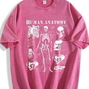 Anatomy Chart Human Body Diagram Vintage Washed T-Shirt in Red