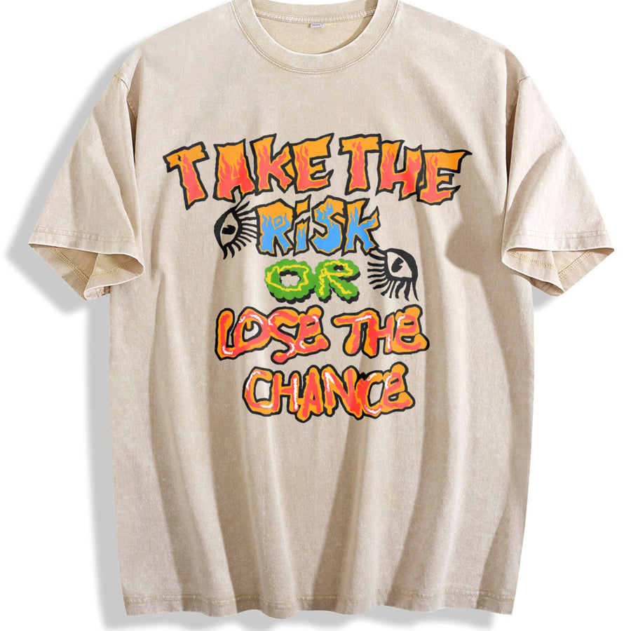Take the Risk Vintage Washed T-Shirt in Beige