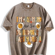 Preppy I'm Just Here for the Deviled Eggs & Family Drama Vintage Washed T-Shirt in Brown