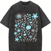 Wildflowers ® Retro Block Peonies Vintage Washed T-Shirt in Black