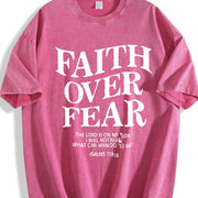 Retro 230 Pure 'FAITH OVER FEAR' Letter Fashionable vintage washed oversized T-shirt in Red