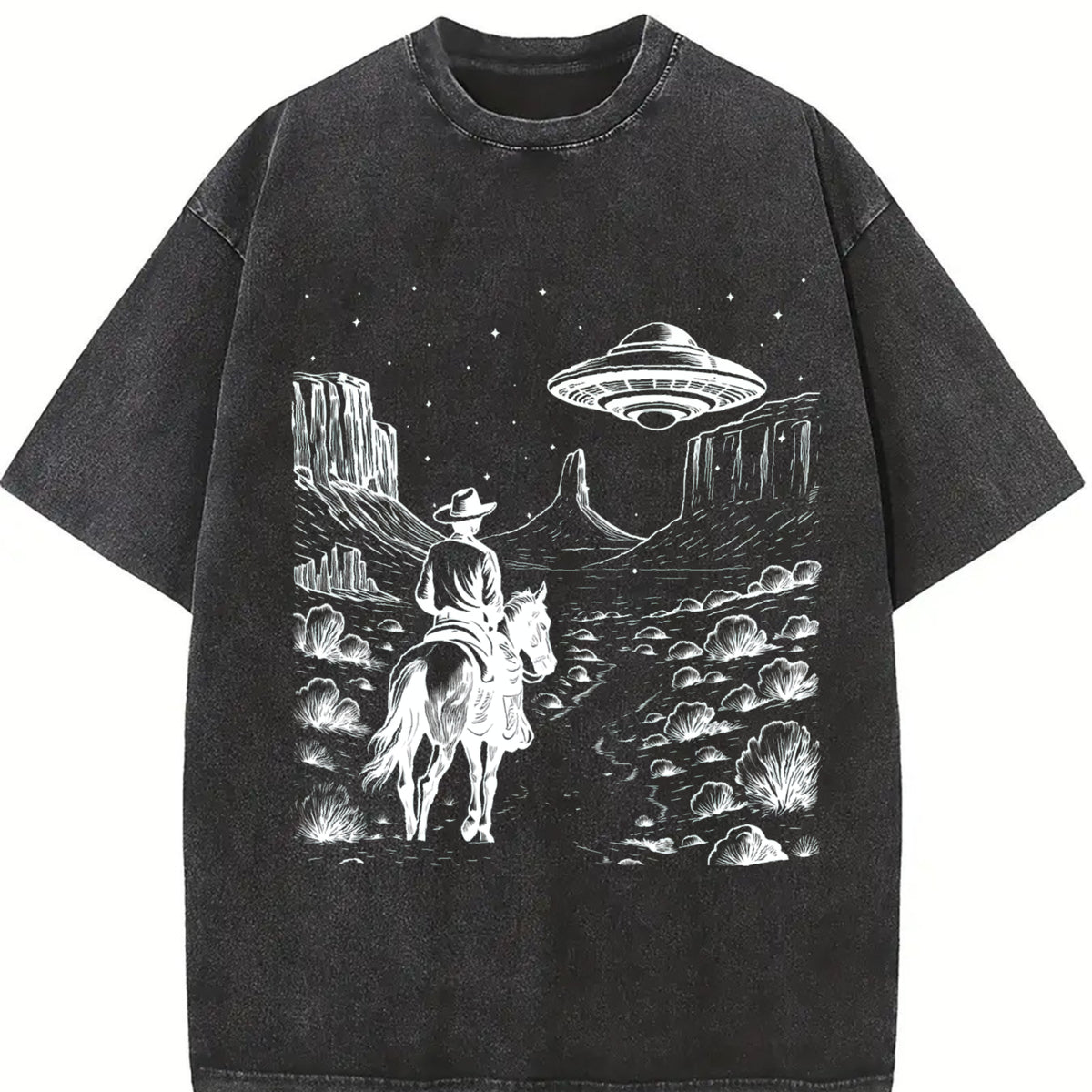 ® Cowboy Western 90s Vintage Washed T-Shirt in Black