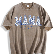Personalized Gigi Blue Floral Grandma Mama Vintage Washed T-Shirt in Brown