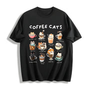 Coffee Cats Cat Drink Cotton T-Shirt in Black