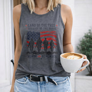 Land of the Free Because of the Brave Women's Color Cotton Tank Top in Gray