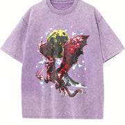 Fantasy Dragon Y2K Vintage Washed T-Shirt in Purple