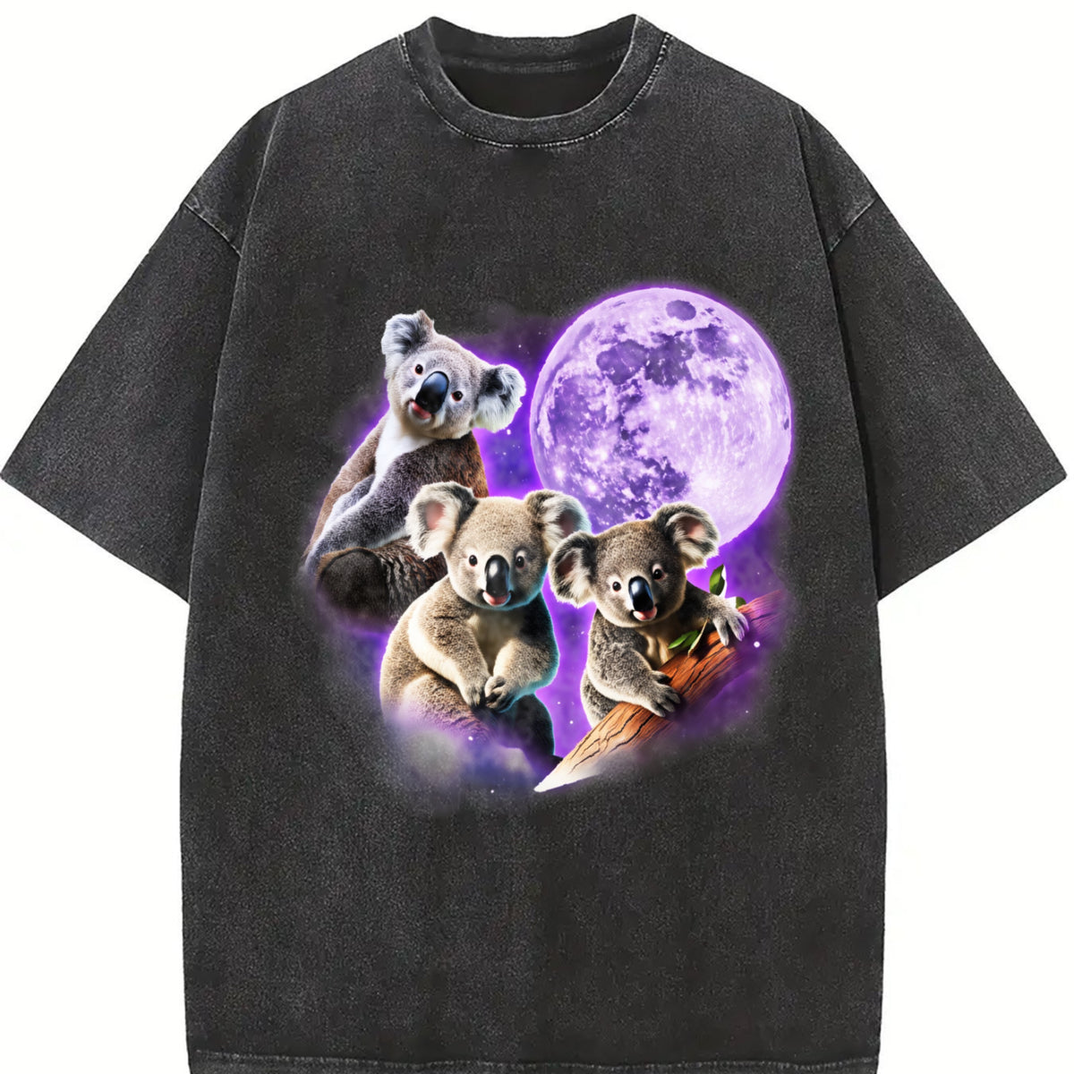 Three Koalas Retro Cute Koala Vintage Washed T-Shirt in Black
