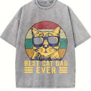 Best Cat Dad Ever the Original Cat Father Vintage Washed T-Shirt in Gray