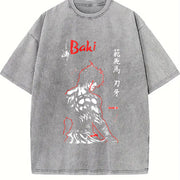 Baki Hanma Anime vintage washed oversized T-shirt in Gray