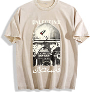 Palestine Freedom Heavy with Hope & Solidarity Retro Vintage Washed T-Shirt in Beige