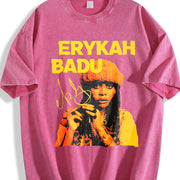 Erykah Badu Retro Portrait Vintage Washed T-Shirt in Red