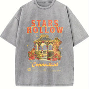 Retro Stars Hollow Vintage Washed T-Shirt in Gray