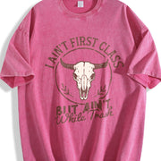 I Ain't FIRST CLASS but Ain't White Trash Bull Skull Vintage Washed T-Shirt in Red