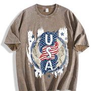 Vertical USA Flag Eagle Vintage Washed T-Shirt in Brown