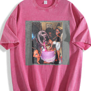 Happy New Year Party Doll Vintage Washed T-Shirt in Red