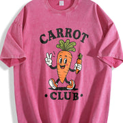 Carrot Club Veggie Lover Retro Cartoon Vintage Washed T-Shirt in Red