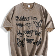 Butterflies Infographic Vintage Washed T-Shirt in Brown