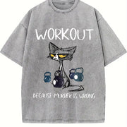 Workout Because Murder Is Wrong Cat Vintage Washed T-Shirt in Gray