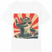 DJ Cat with Headphones Cotton T-Shirt in White