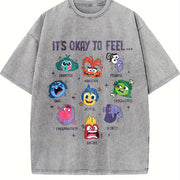 Insidee Out It's Okay to Feel All the Feels Vintage Washed T-Shirt in Gray