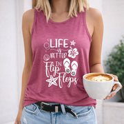Life Is Better in Flip Flops Women's Color Cotton Tank Top in Red