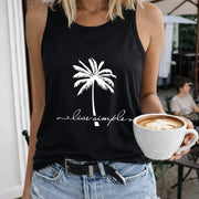 Palm Tree Live Simple Crew-neck Sleeveless Vest Outdoor Women's Color Cotton Tank Top in Black