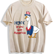 Embroidered Silly Goose America Vintage Washed T-Shirt in Beige