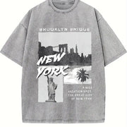 New York City Brooklyn Bridge Vintage Washed T-Shirt in Gray