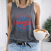 Land of the Free Because of the Brave Women's Color Cotton Tank Top in Gray