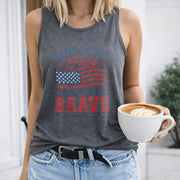 Land of the Free Because of the Brave 4th of July Women's Color Cotton Tank Top in Gray