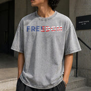 Freedom American Flag Vintage Washed T-Shirt in Gray