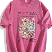 Grow in Grace 2 Peter 3:18 Floral Vintage Washed T-Shirt in Red