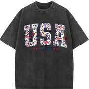 Floral USA Retro America Vintage Washed T-Shirt in Black
