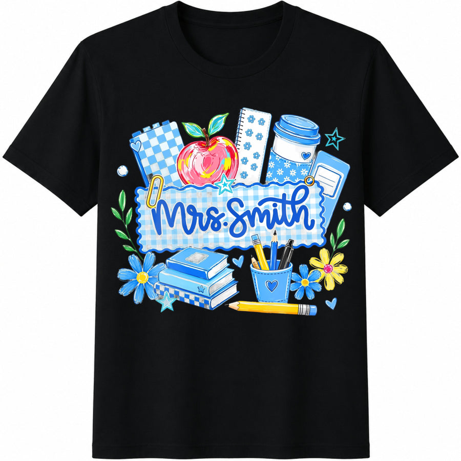 Custom Teacher Name Cotton T-Shirt in Black