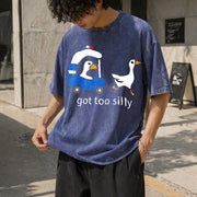 Got Too Silly Goose Cute for Ducks Car Vintage Washed T-Shirt in Blue