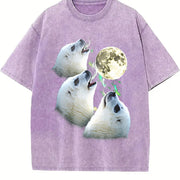 Baby Seal Moon Howling to Moon 90s Vintage Washed T-Shirt in Purple