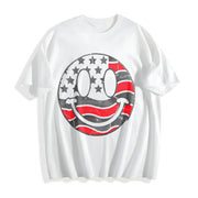 American Flag Smile Fourth of July Cotton T-Shirt in White