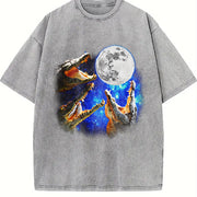 Three Crocodile Moon 90s Vintage Washed T-Shirt in Gray