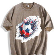 Red and Blue Soccer Ball Vintage Washed T-Shirt in Brown
