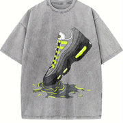 AM 95 Big Bubble Neon Yellow Black Grey 2026 OG Match Vintage Washed T-Shirt in Gray