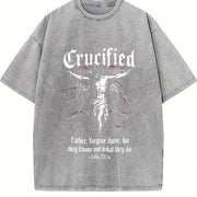 Crucified 90s Retro Jesus Cross ® Vintage Washed T-Shirt in Gray