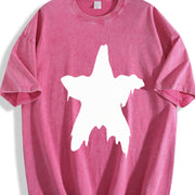Distressed Melting Star Vintage Washed T-Shirt in Red