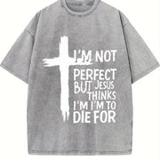 Easter Cross & Letter Vintage Washed T-Shirt in Gray