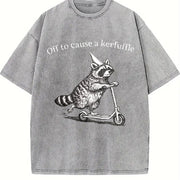 Off To Cause A Kerfuffle Racoon Scooter Adult Humor vintage washed oversized T-shirt in Gray
